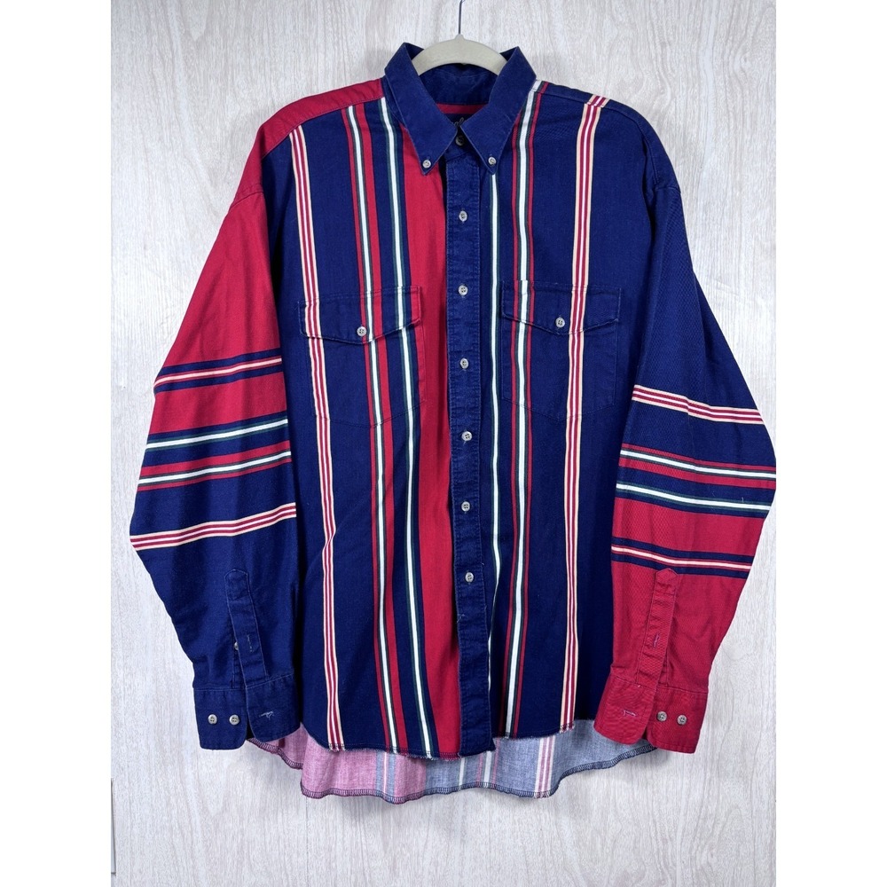 Wrangler Brushpopper Shirt Mens XL X-Long Tail Stripe Vintage‎ 90s Western Rodeo